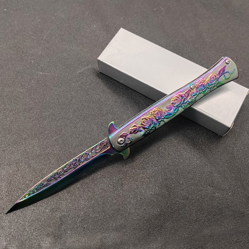 9d9da71c-fc8f-4e02-87c3-75d78185c551.jpeg Colorful Rose-relief Swordfish Fold Folding Knife