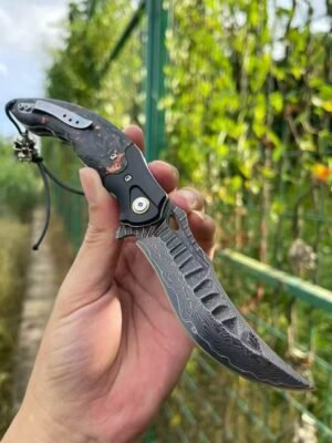 Abyss Damascus Quick-Opening Folding Knife