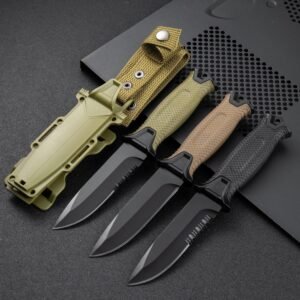 Fixed Blade Outdoor Knife with Textured Handle & Sheath