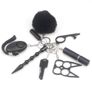 Safety Keychain UK Self collection Keychain 8-Piece Multifunctional Black