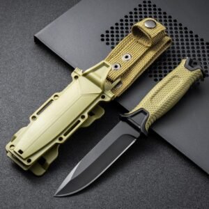 Fixed Blade Outdoor Knife with Textured Handle & Sheath