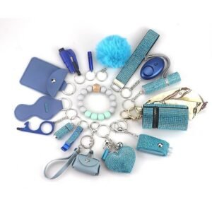Womens Safety Items 15-Piece Self-collection Keychain Blue