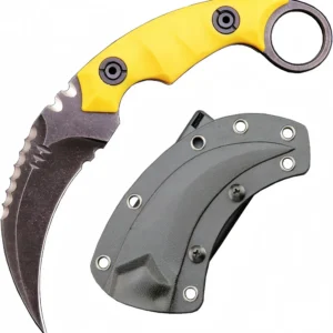 Karambit Knife D2 Steel + Nylon Fiberglass Handle Outdoor Claw Knife With Kydex Sheath Edc-Yellow