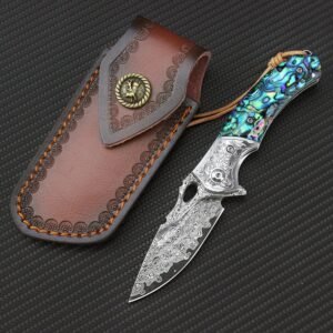 Outdoor knife VG-10 Damascus steel folding knife collection camping field sand iron wood color shell folding knife