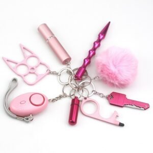 Safety Keychain UK Self collection Keychain 8-Piece Multifunctional Pink
