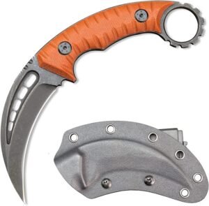 Karambit Fixed Blade Knife – D2 Steel Claw Knife with G10 Handle & Sheath (Orange)