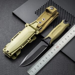 Fixed Blade Outdoor Knife with Textured Handle & Sheath
