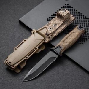 Fixed Blade Outdoor Knife with Textured Handle & Sheath