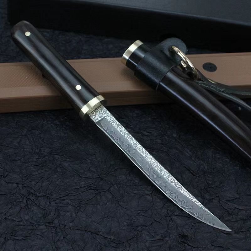 O1CN01iXF48h1j8sgtclAZa_2215366204504-0-cib.jpg Longlin Damascus steel knife, hardness and sharpness, outdoor straight knife