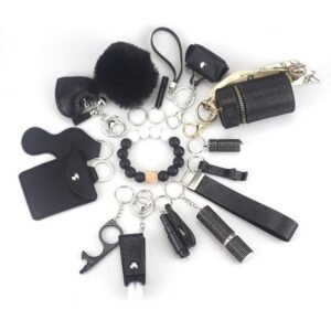 Womens Safety Items 15-Piece Self-collection Keychain Black