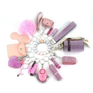 Womens Safety Items 15-Piece Self-collection Keychain Pink