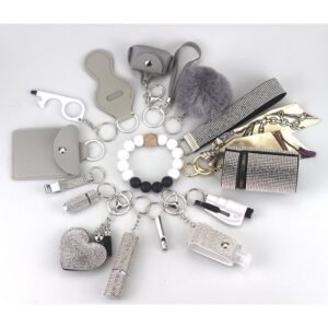 Womens Safety Items 15-Piece Self-collection Keychain Silver