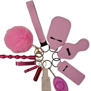 Self collection Keychain 11-Piece Aluminum Anti-Wolf Alarm Dark Pink