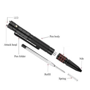 T-7 Double Tungsten Steel Head Defense Tactical Pen Glass Breaker EDC Tactical Survival Pens Multifunction LED Lighting Pen