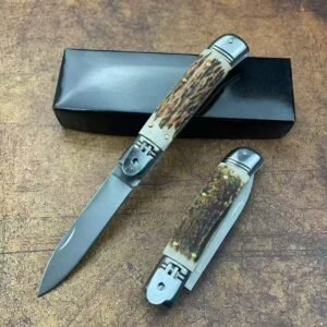 AKC 8-Inch Antler-Handle Lever Side-Opening Knife