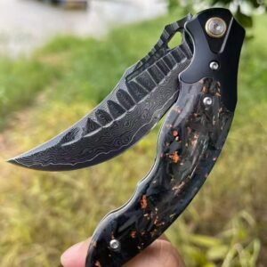 Abyss Damascus Quick-Opening Folding Knife