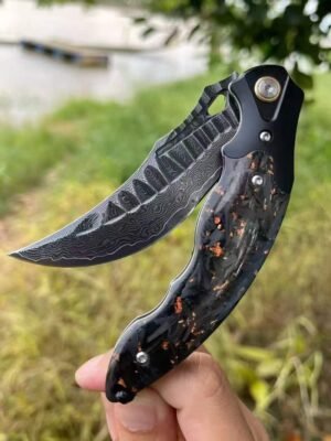 Abyss Damascus Quick-Opening Folding Knife