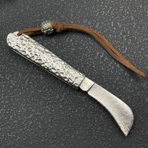 Mini Cleaver-Style Damascus Folding Knife