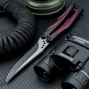 Unique Black-and-Red Handle Flipper Folding Knife
