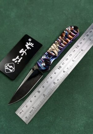 Crispy Sands Damascus Mirror DLC Titanium Shank SF Folding Knife