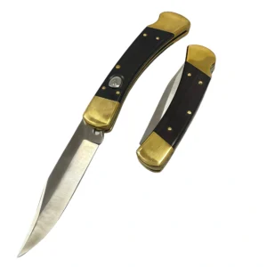 8 Inch Brass & Sandalwood Folding Knife with Leather Sheath