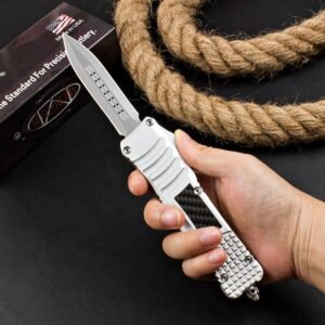 Zinc Handle, Large Dragon, Silver Handle, Carbon Fiber OTF Knife