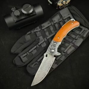 Wood Shadow Damascus Folding Knife
