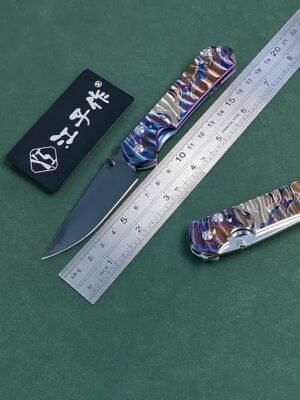 Crispy Sands Damascus Mirror DLC Titanium Shank SF Folding Knife