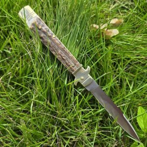 AKC Leverletto Brass Guard Stag-Horn Side-Opening Knife