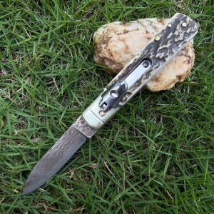 AKC Classic Round-Handle Copper-Inlay Damascus Side-Opening Knife