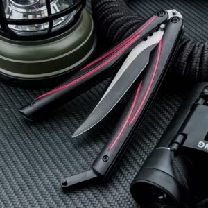 Unique Black-and-Red Handle Flipper Folding Knife