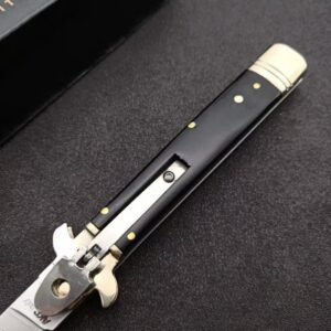 AKC Leverletto Brass Guard Black Horn Side-Opening Knife