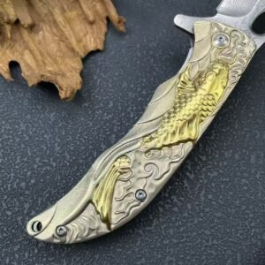 Koi Damascus Mini Folding Knife