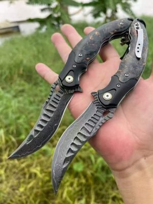 Abyss Damascus Quick-Opening Folding Knife