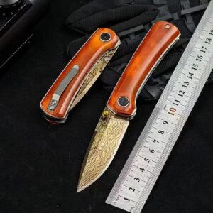 Extreme 2 Carbon Steel Damascus Blue-Finished Red Bone Folding Knife