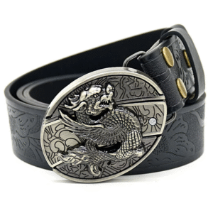 Belt Buckle Pocket Knife-Flying Dragon Knife Buckle Embossed Brown