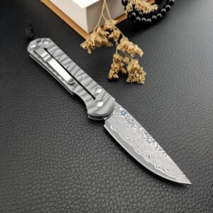 E119 Chris Reeve Big Damascus Small Sand Titanium Handle Folding Knife