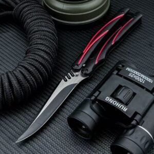 Unique Black-and-Red Handle Flipper Folding Knife