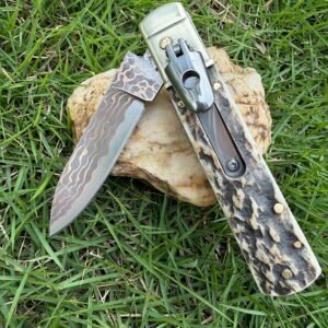 AKC Classic Round-Handle Copper-Inlay Damascus Side-Opening Knife