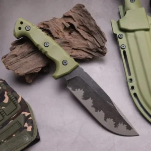Camping outdoor survival knife portable knife high hardness straight knife sharp survival knife integrated keel high hardness tactical knife--Green-1